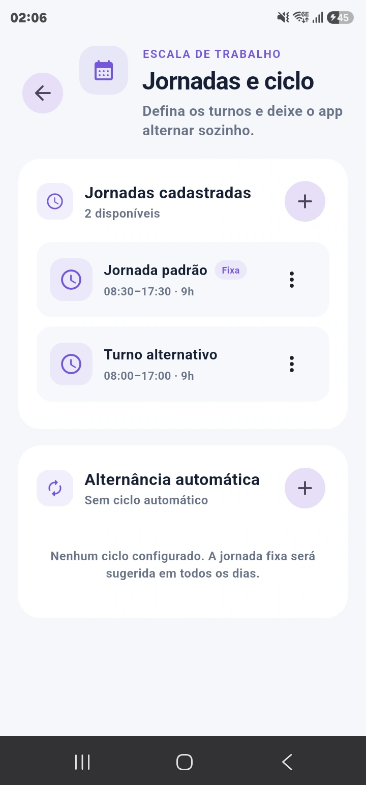 Duas jornadas cadastradas no plano Extended